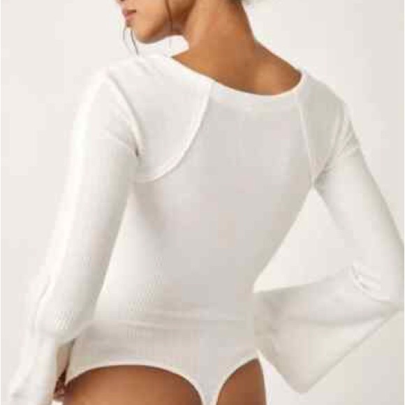 FREE PEOPLE On A Cloud Bodysuit Ivory Hippie Boho Bell Sleeve - Picture 3 of 9